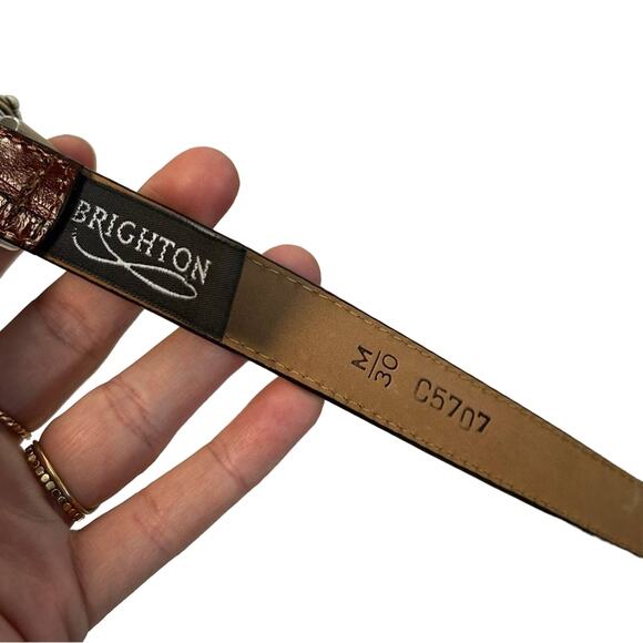 Brighton Narrow Reptile Brown Leather Belt with Silver Hardware - Picture 4 of 5